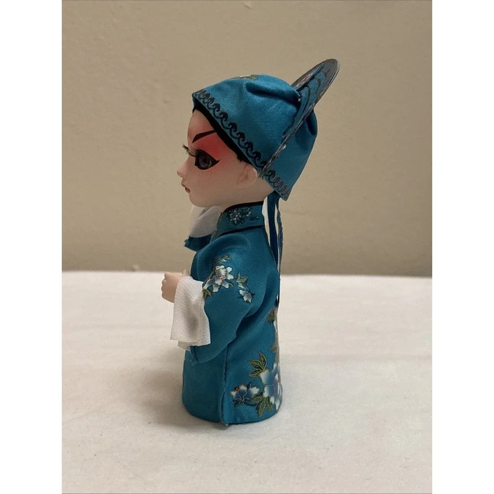 Tang Wawa Chinese Peking Opera Silk Doll Blue Beijing Hand Painted Figurine